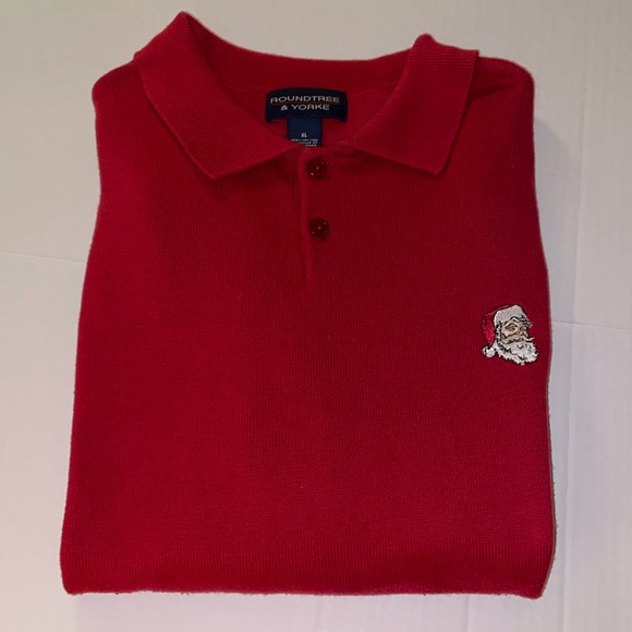 Round tree & Yorke red sweater with embroidered Santa Men’s size XL - Picture 13 of 13